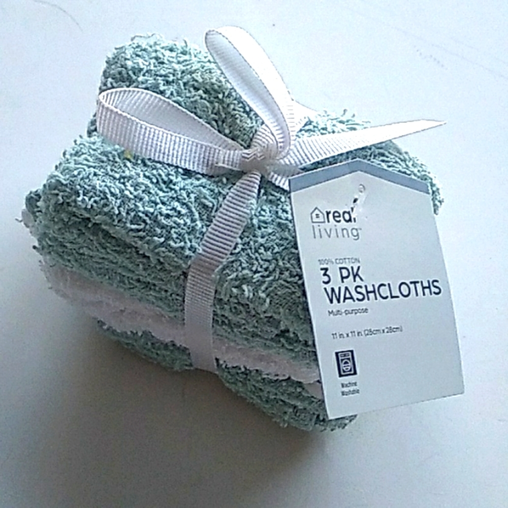 Light Green/ White Washcloth Set 3 PC